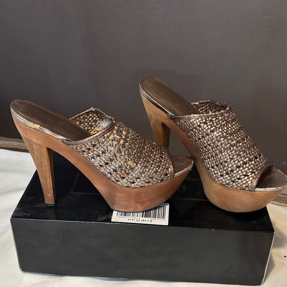 Colin Stuart Bronze Woven Platform Mules